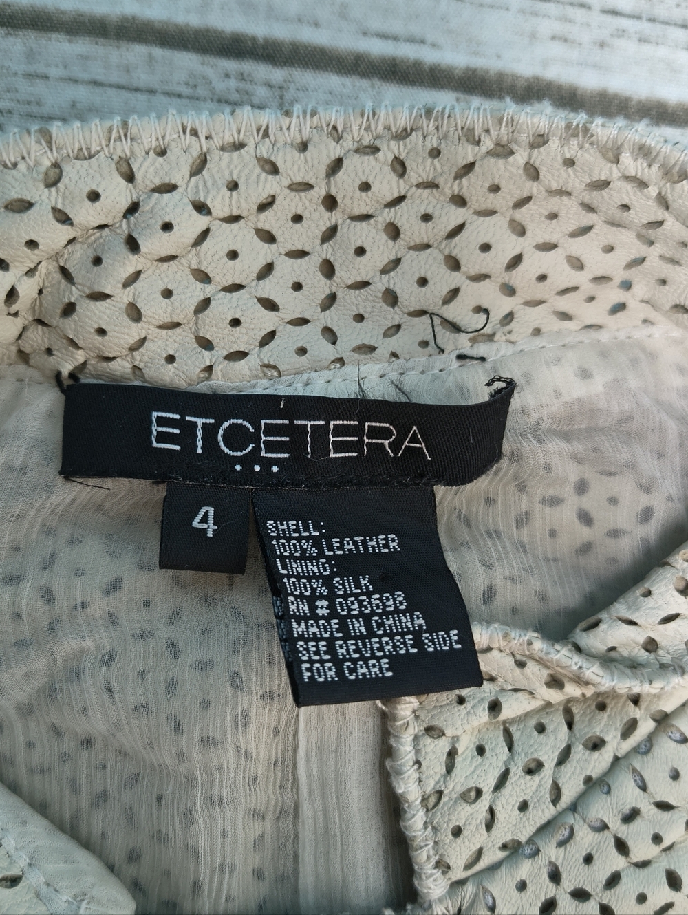 Etcetera Leather And Silk Cream Perforated Flower Embellished Dress Size 4 - Picture 5 of 11